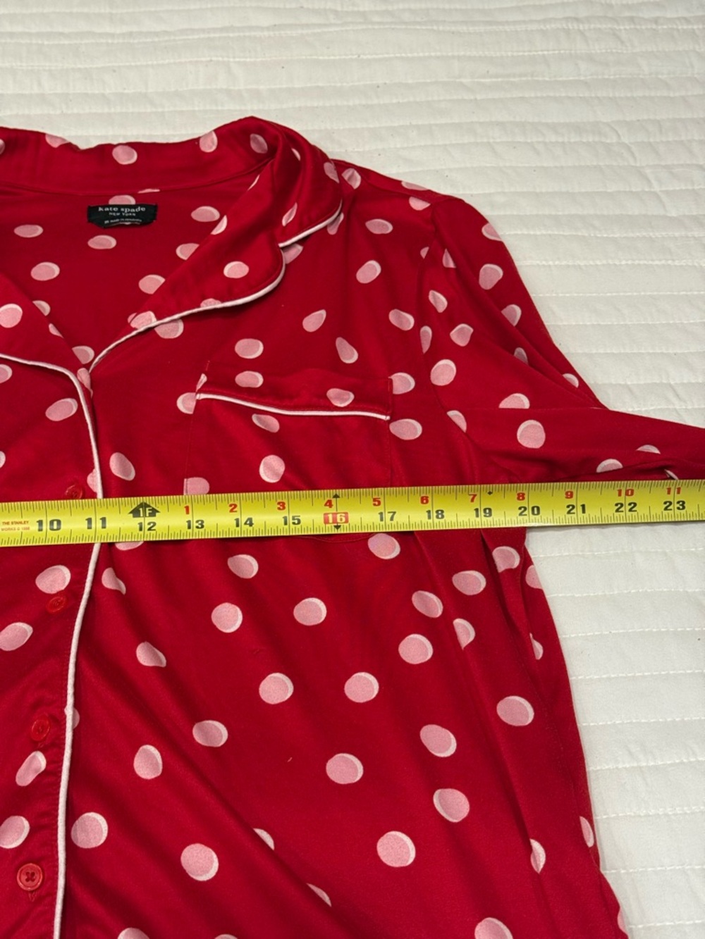 Kate Spade Red & Pink Polka Dot Pajama Long-Sleeve + Pants Set Women's Medium - Picture 10 of 11